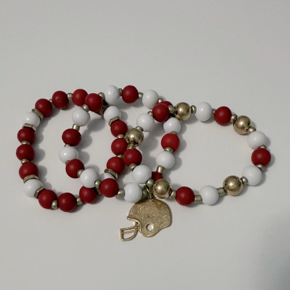 Darren Football Red and White Beaded Bracelet Set